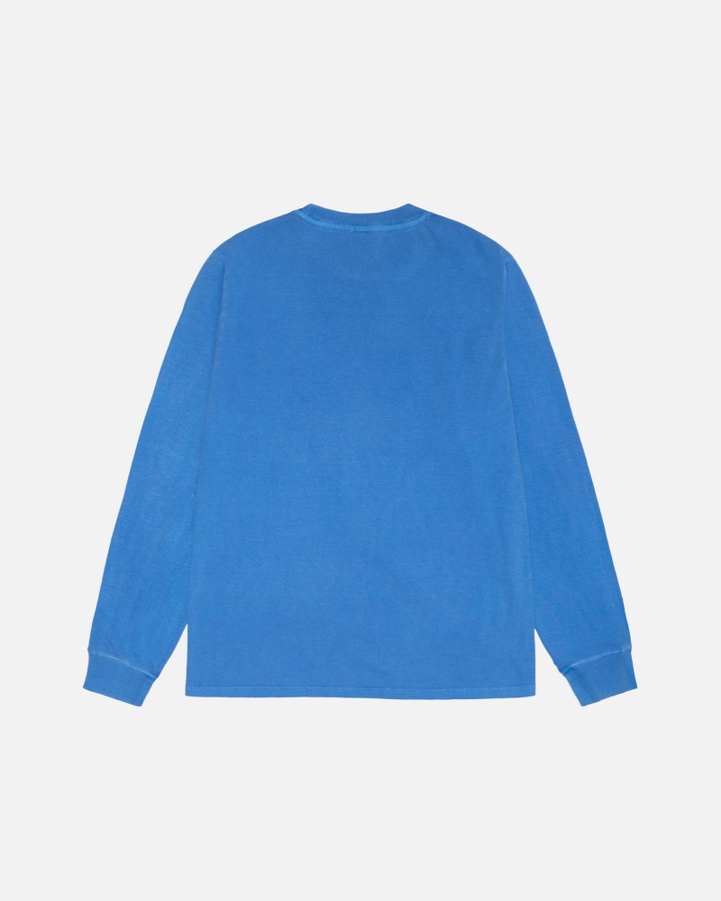 Blue Stüssy Small Stock LS Tee Pigment Dyed | UZEJ-45039