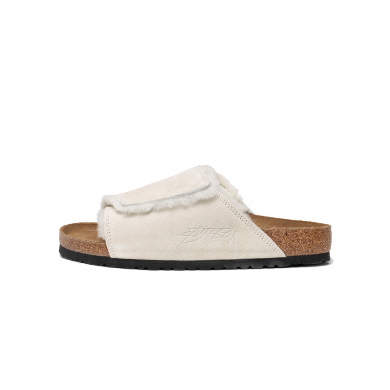 Bone Stüssy & Birkenstock Solana Shearling Slide | YNLZ0-9587