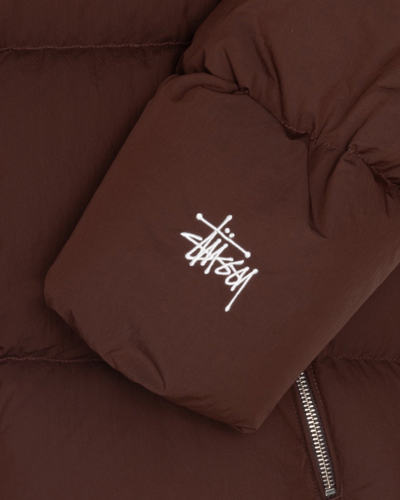 Brown Stüssy Down Puffer Nylon | NHEI6-4821