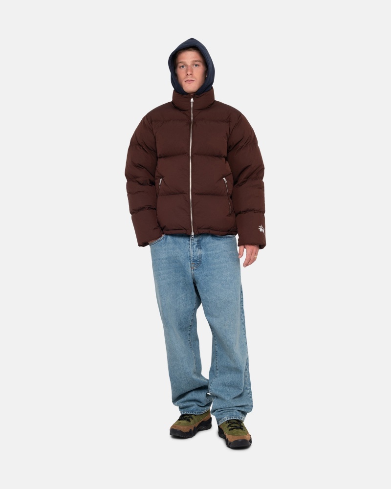 Brown Stüssy Down Puffer Nylon | NHEI6-4821