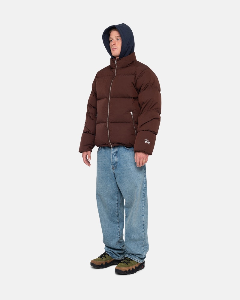 Brown Stüssy Down Puffer Nylon | NHEI6-4821