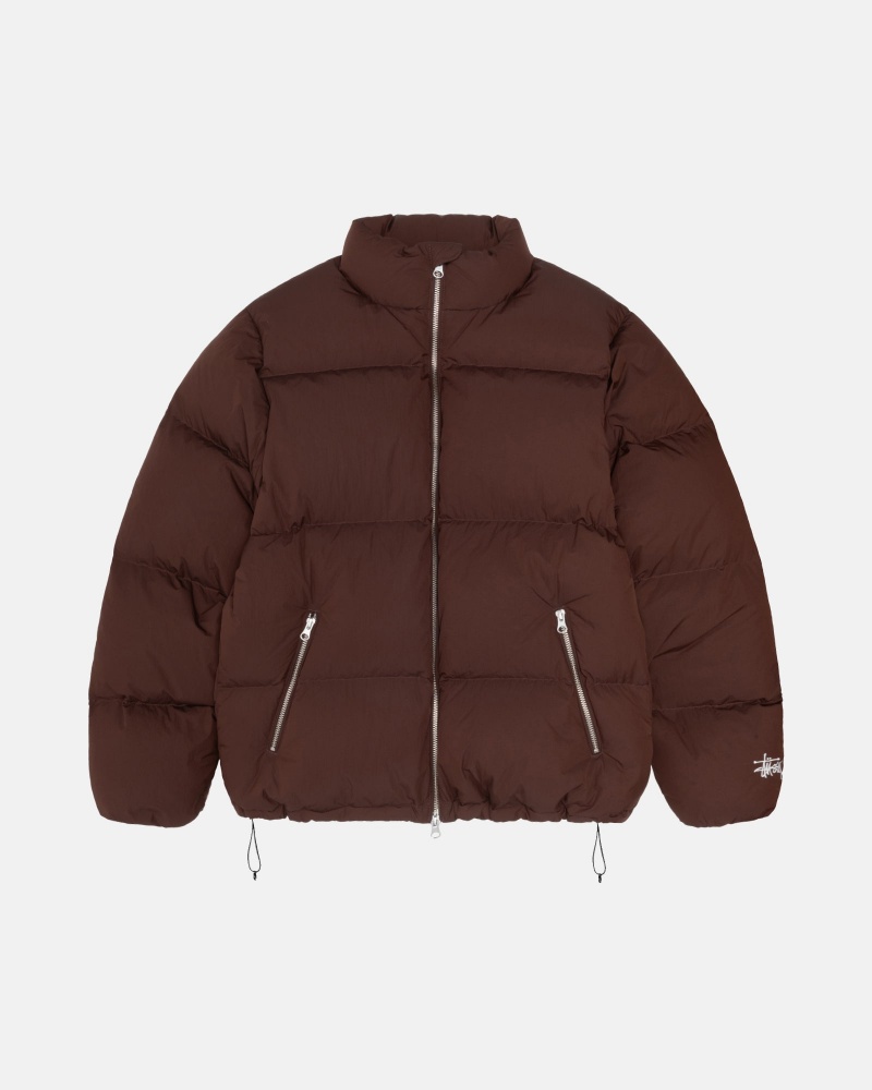 Brown Stüssy Down Puffer Nylon | NHEI6-4821