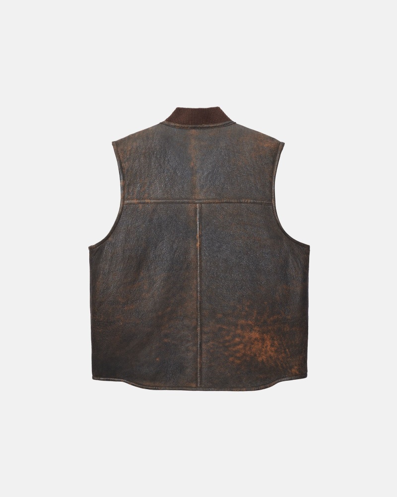 Brown Stüssy Reversible Shearling Workgear Vest | UTQR4-5790