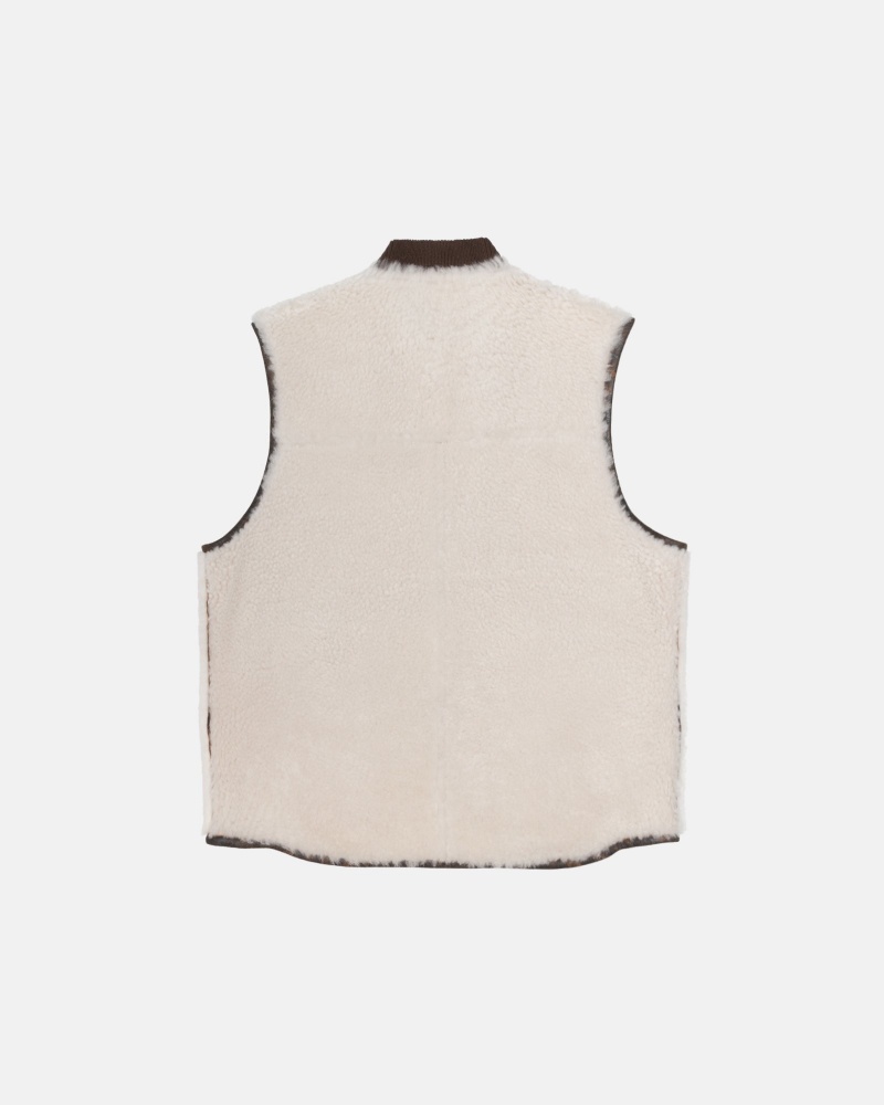 Brown Stüssy Reversible Shearling Workgear Vest | UTQR4-5790