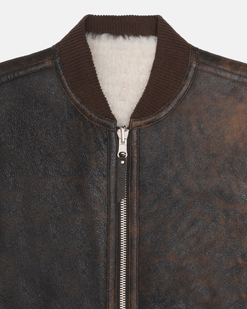 Brown Stüssy Reversible Shearling Workgear Vest | UTQR4-5790