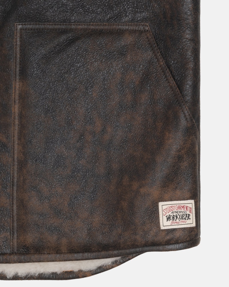 Brown Stüssy Reversible Shearling Workgear Vest | UTQR4-5790