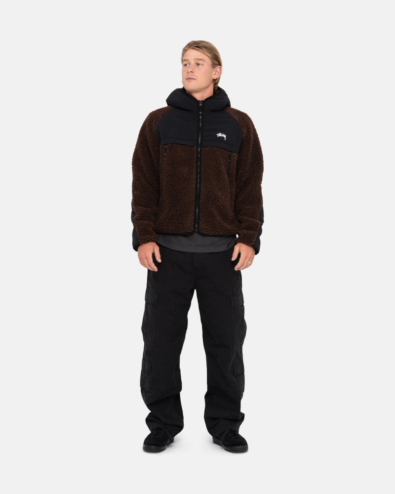 Brown Stüssy Sherpa Paneled Hooded Jacket | HIOT4-8275