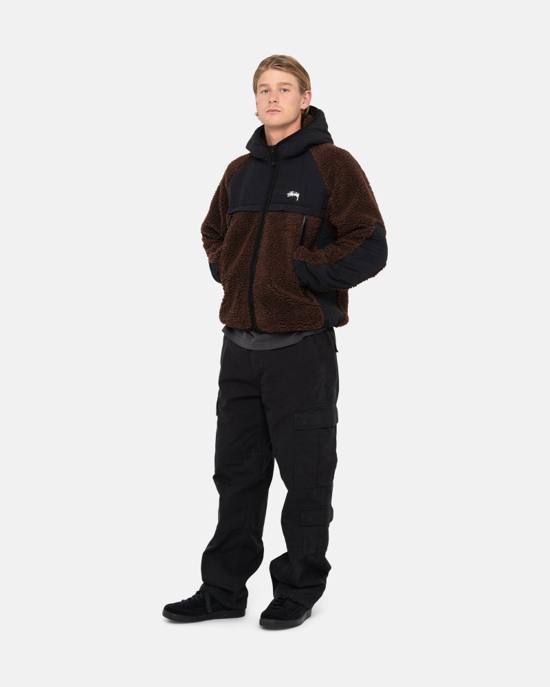 Brown Stüssy Sherpa Paneled Hooded Jacket | HIOT4-8275