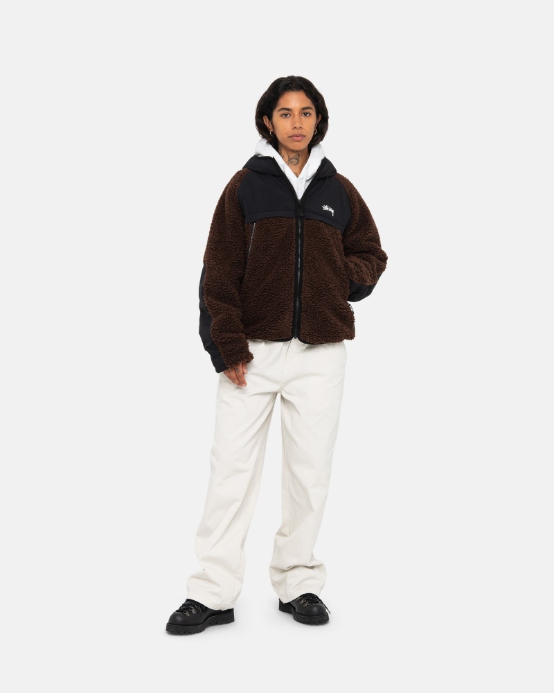 Brown Stüssy Sherpa Paneled Hooded Jacket | HIOT4-8275