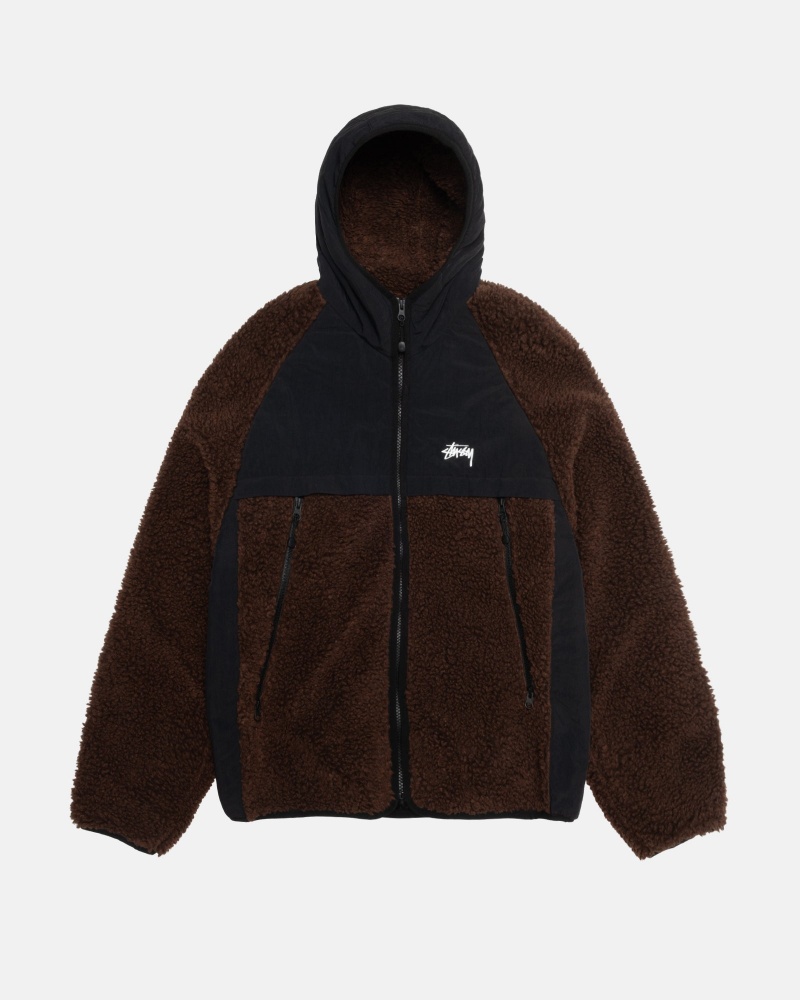 Brown Stüssy Sherpa Paneled Hooded Jacket | HIOT4-8275