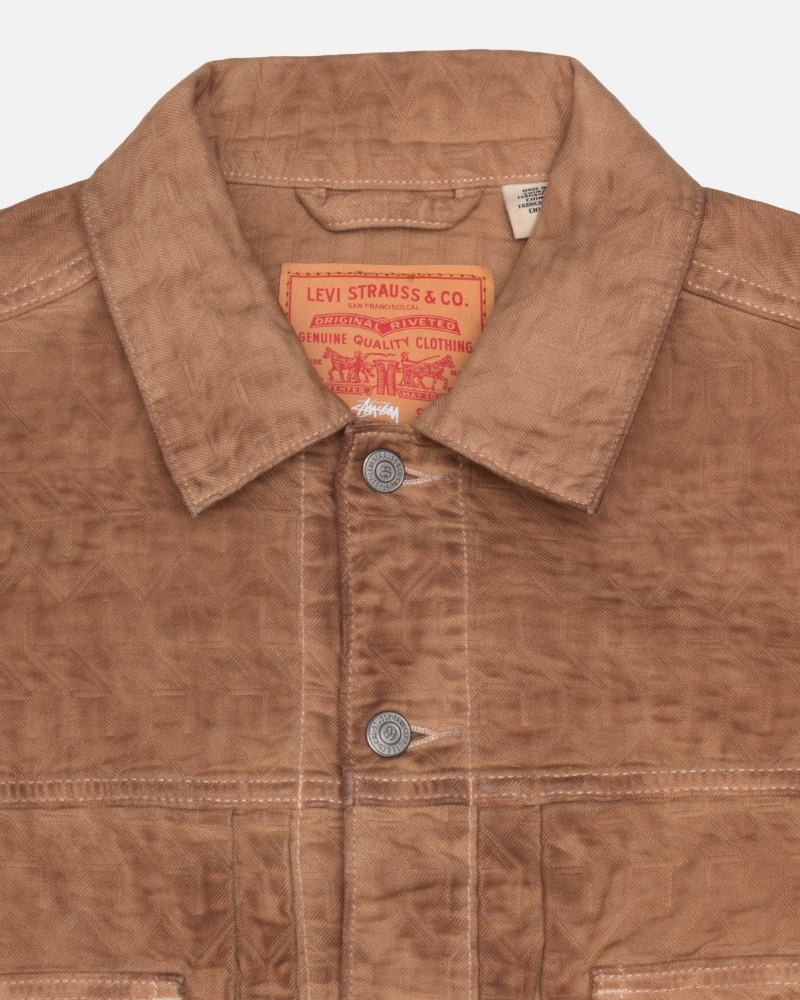 Brown Stüssy & Levi's Dyed Jacquard Trucker Jacket | QKFH-27689