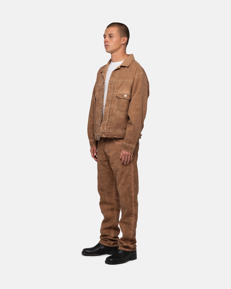 Brown Stüssy & Levi's Dyed Jacquard Trucker Jacket | QKFH-27689