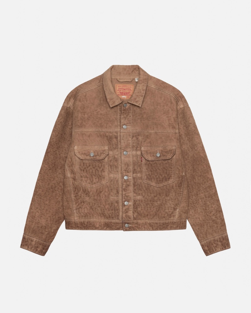 Brown Stüssy & Levi\'s Dyed Jacquard Trucker Jacket | QKFH-27689