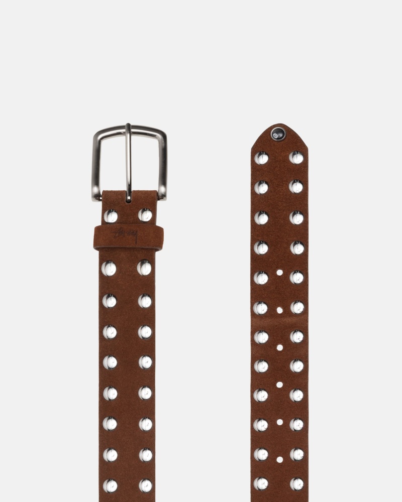 Brown Suede Stüssy 8 Ball Studded Belt | OFAR-42930