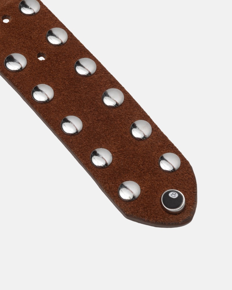 Brown Suede Stüssy 8 Ball Studded Belt | OFAR-42930