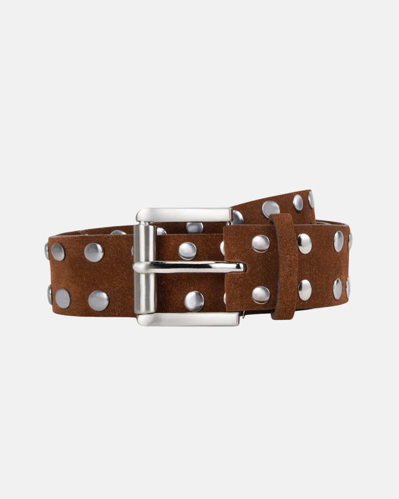 Brown Suede Stüssy 8 Ball Studded Belt | OFAR-42930