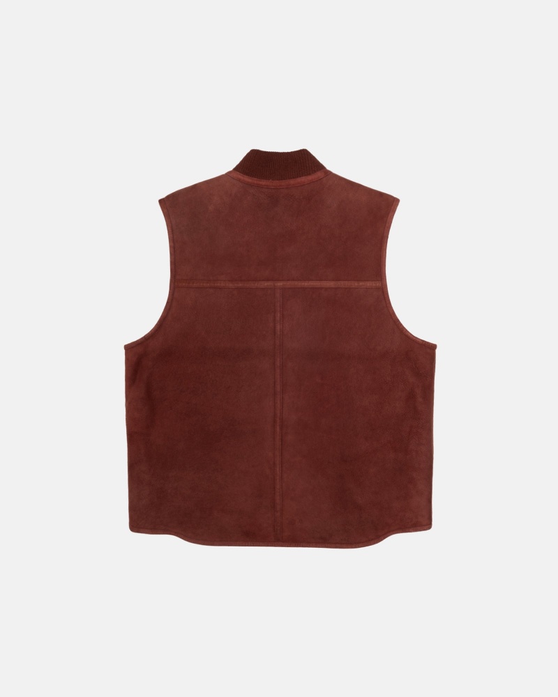 Burgundy Stüssy Reversible Shearling Workgear Vest | UDEP8-2607