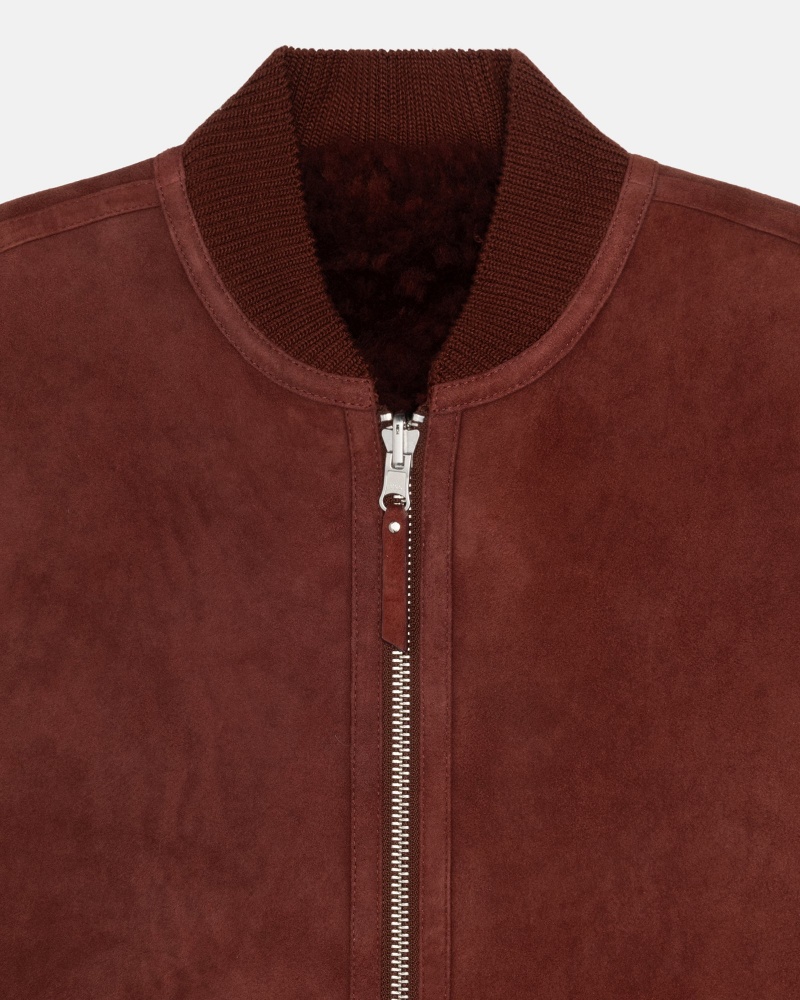 Burgundy Stüssy Reversible Shearling Workgear Vest | UDEP8-2607