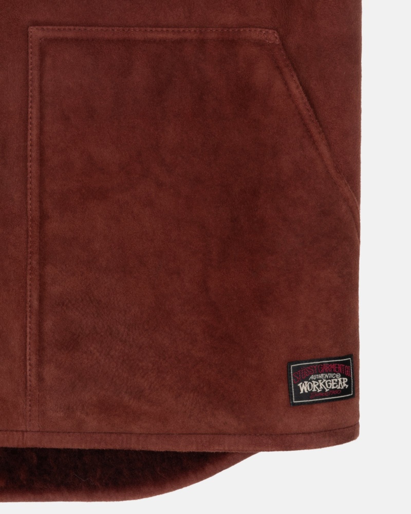 Burgundy Stüssy Reversible Shearling Workgear Vest | UDEP8-2607