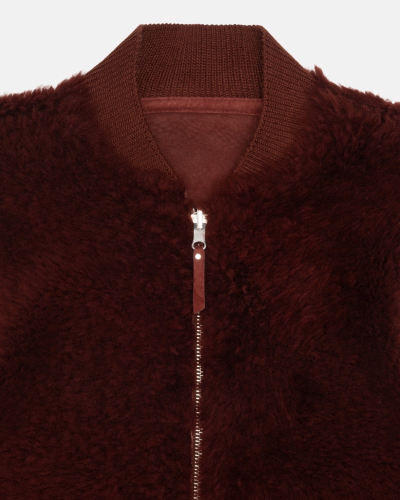 Burgundy Stüssy Reversible Shearling Workgear Vest | UDEP8-2607