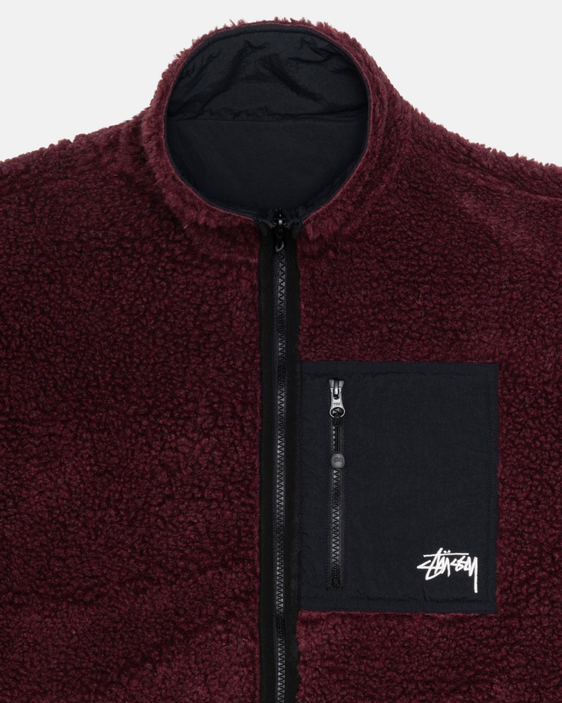 Burgundy Stüssy Sherpa Reversible Jacket | UASV6-0178