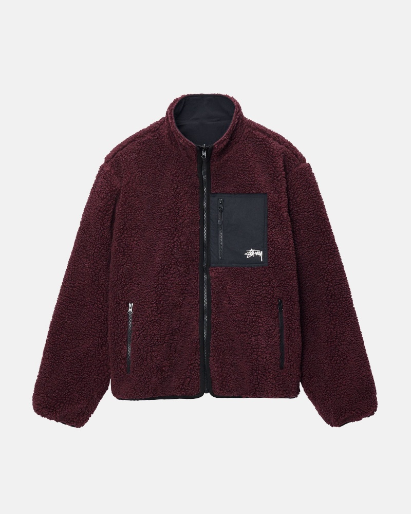 Burgundy Stüssy Sherpa Reversible Jacket | UASV6-0178