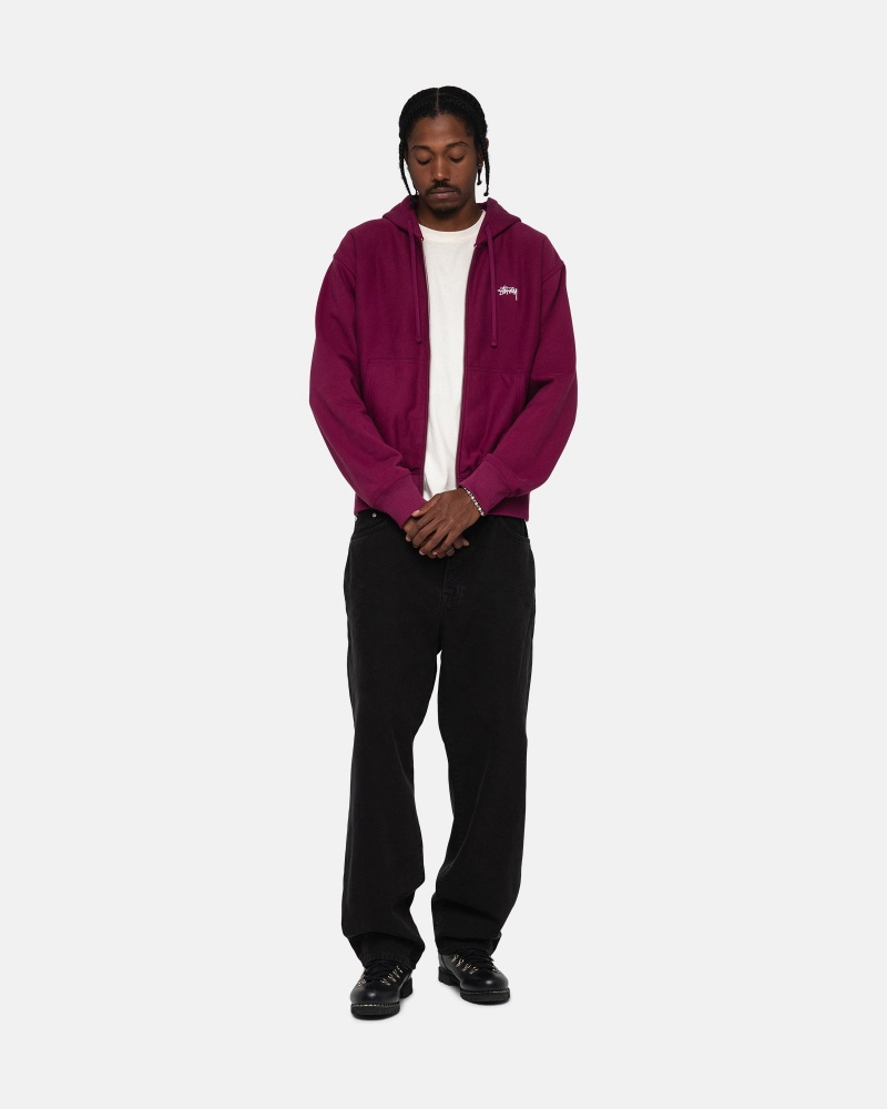 Burgundy Stüssy Stock Logo Zip Hoodie | XMHP0-8695