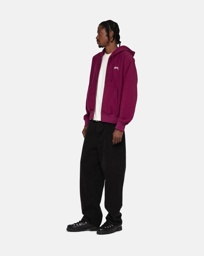 Burgundy Stüssy Stock Logo Zip Hoodie | XMHP0-8695