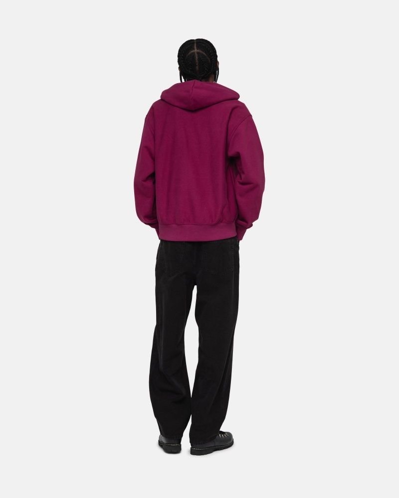 Burgundy Stüssy Stock Logo Zip Hoodie | XMHP0-8695