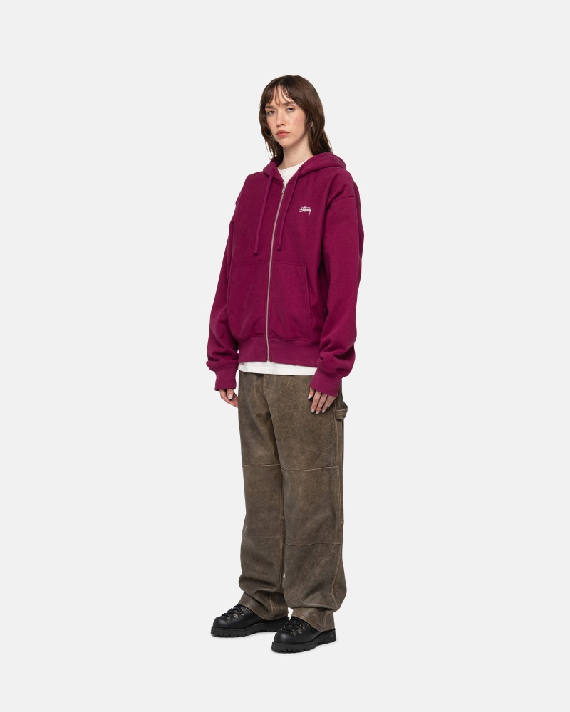 Burgundy Stüssy Stock Logo Zip Hoodie | XMHP0-8695