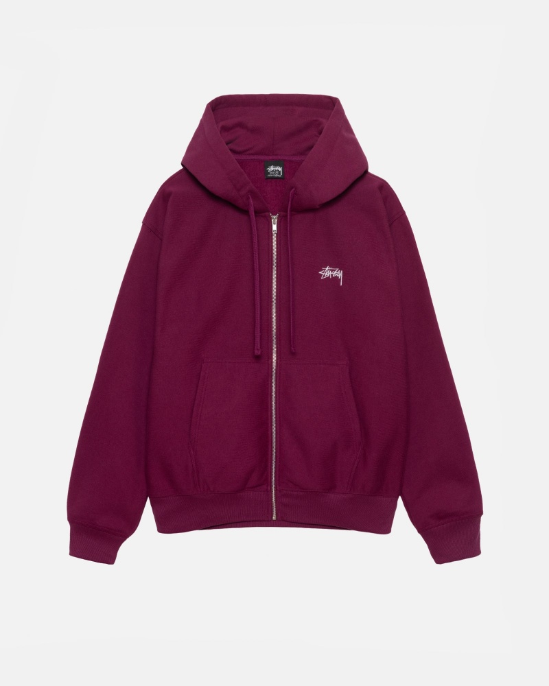 Burgundy Stüssy Stock Logo Zip Hoodie | XMHP0-8695