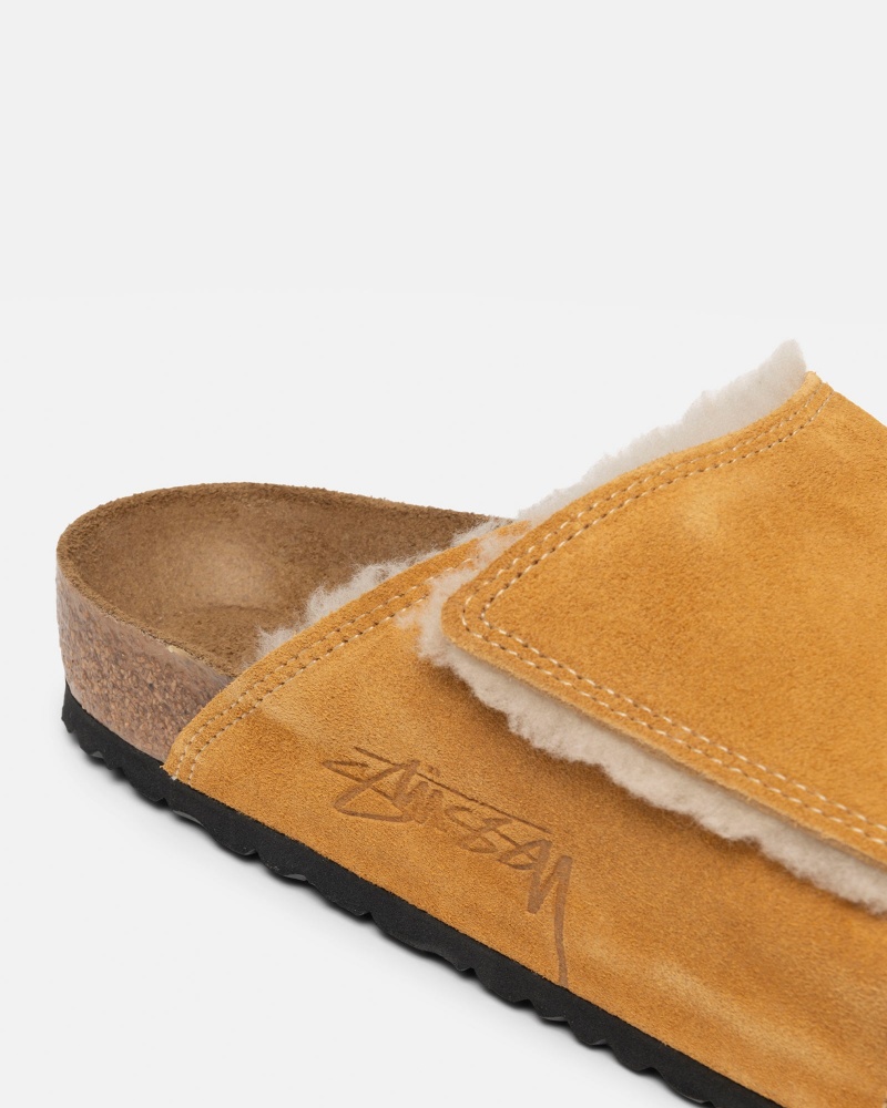 Caramel Stüssy & Birkenstock Solana Shearling Slide | IAUV6-7302