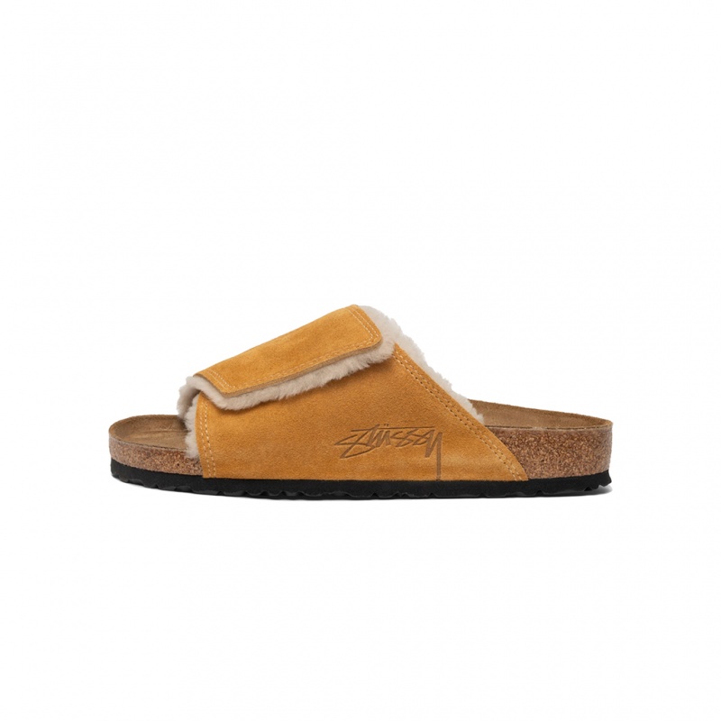 Caramel Stüssy & Birkenstock Solana Shearling Slide | IAUV6-7302