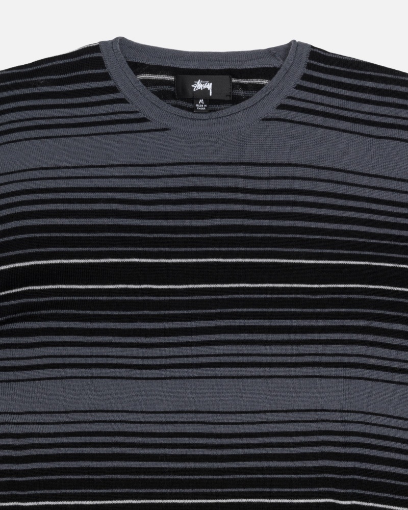 Charcoal Stüssy Horizontal Stripe Sweater | BIHL6-5703