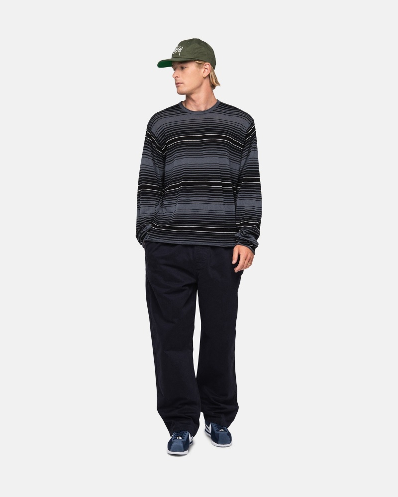 Charcoal Stüssy Horizontal Stripe Sweater | BIHL6-5703