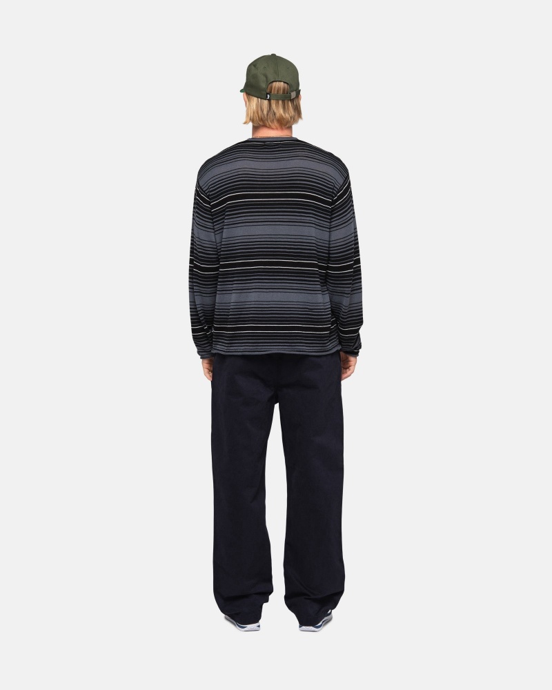 Charcoal Stüssy Horizontal Stripe Sweater | BIHL6-5703