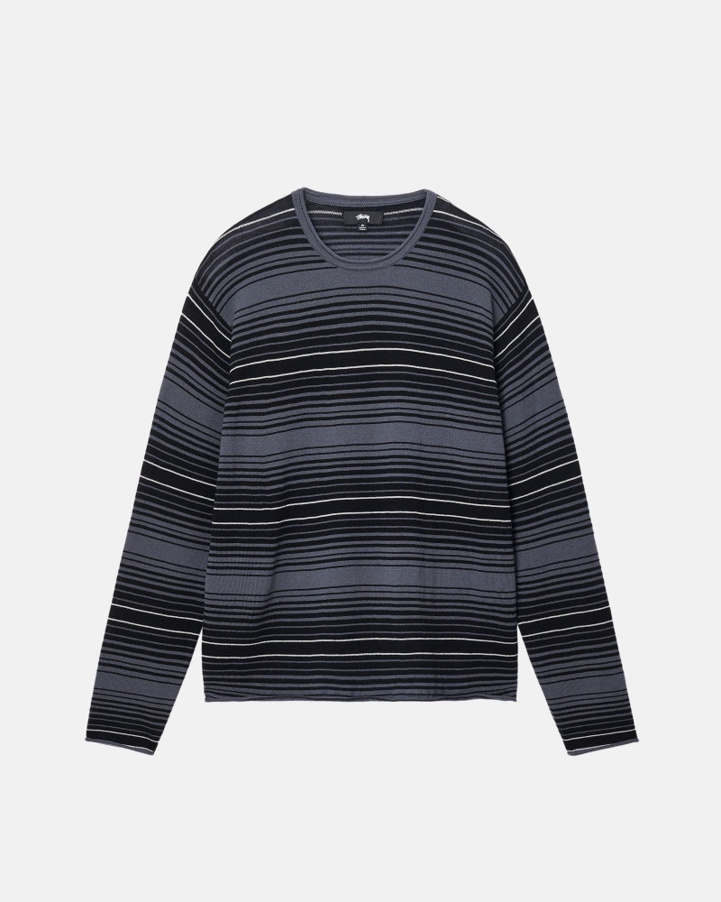 Charcoal Stüssy Horizontal Stripe Sweater | BIHL6-5703