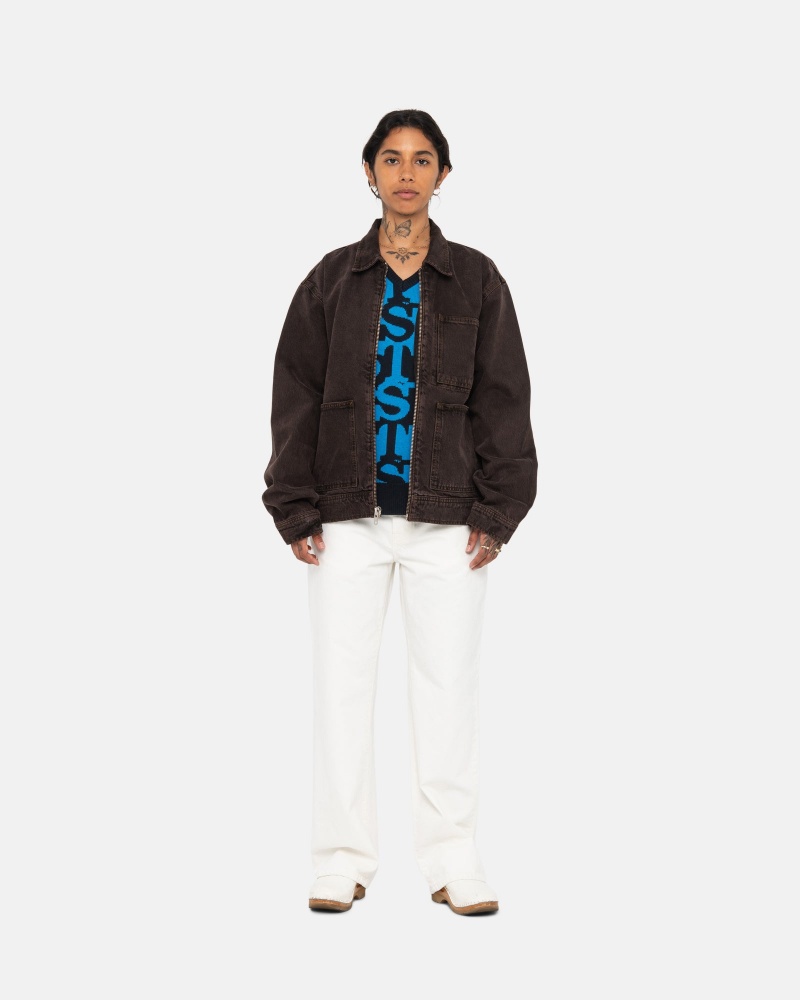 Espresso Stüssy Zip Work Jacket Denim | TLWV-36481