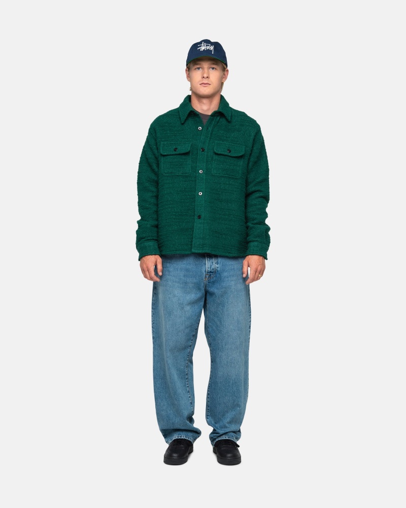 Green Stüssy Boucle Wool Cpo Shirt | EHGZ3-1957