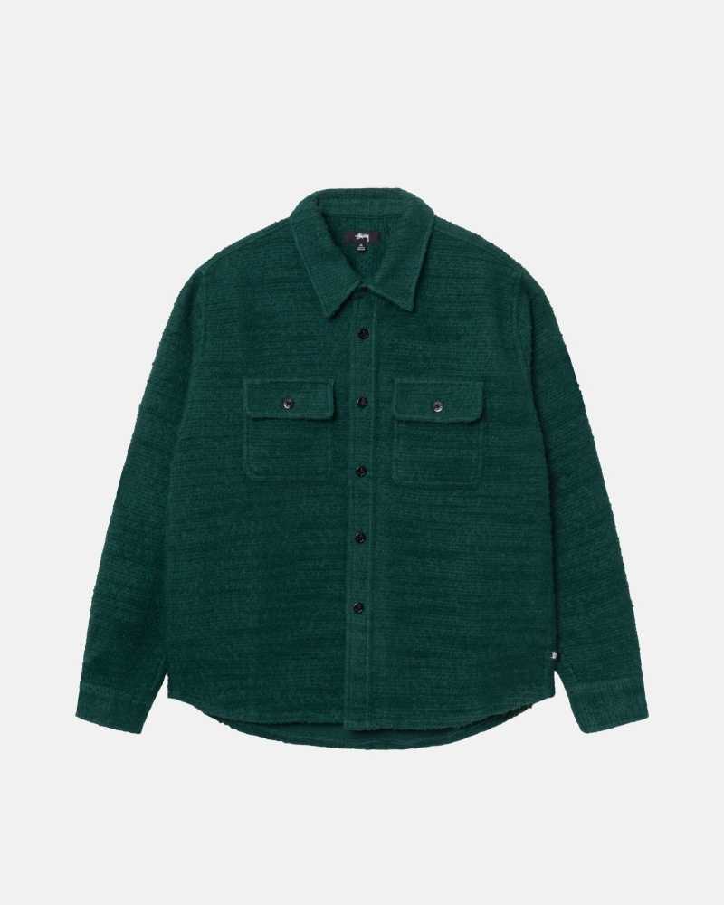 Green Stüssy Boucle Wool Cpo Shirt | EHGZ3-1957