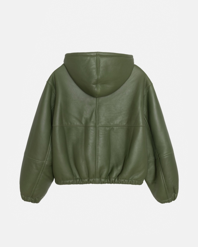 Green Stüssy Work Jacket Shearling | CWDZ9-2407