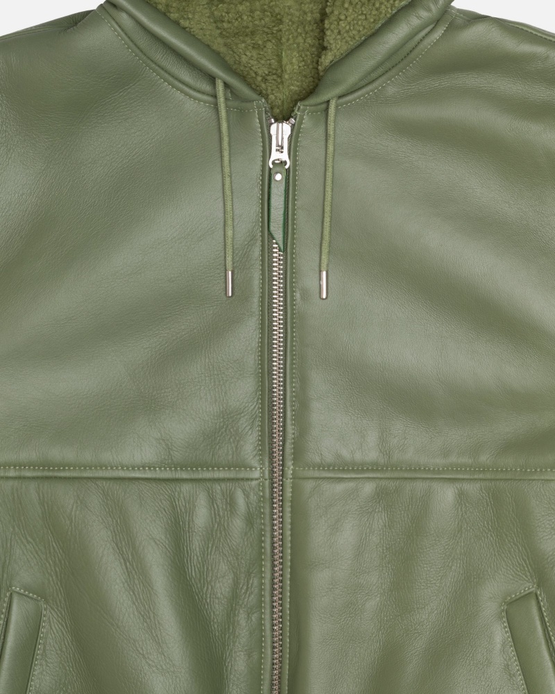 Green Stüssy Work Jacket Shearling | CWDZ9-2407