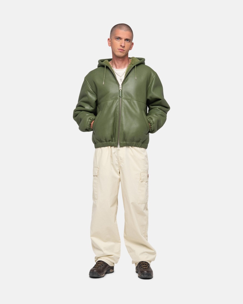 Green Stüssy Work Jacket Shearling | CWDZ9-2407