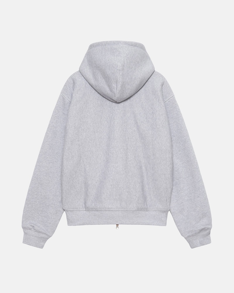 Grey Heather Stüssy Double Face Label Zip Hoodie | KTEN8-2465