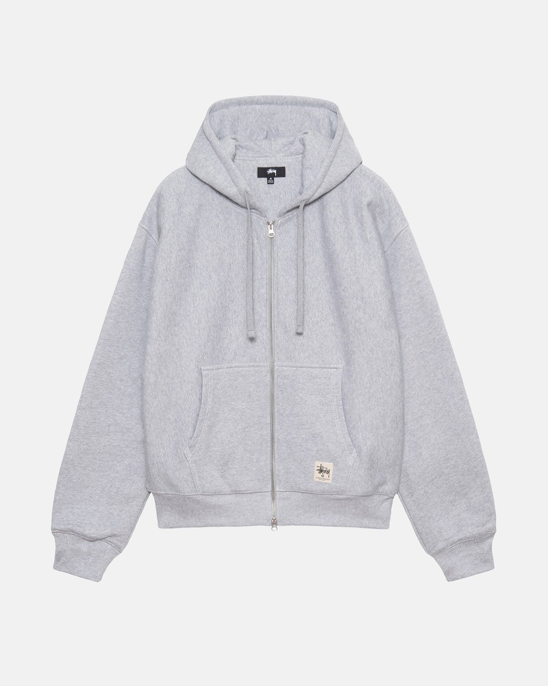 Grey Heather Stüssy Double Face Label Zip Hoodie | KTEN8-2465