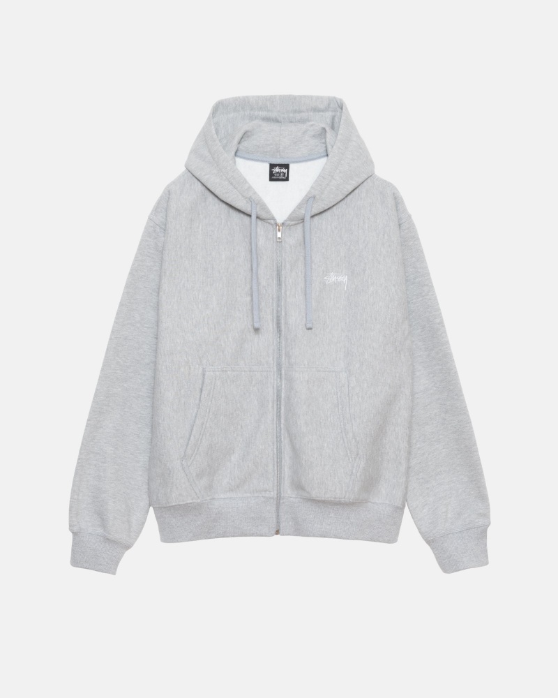 Grey Heather Stüssy Stock Logo Zip Hoodie | ICNS9-4863