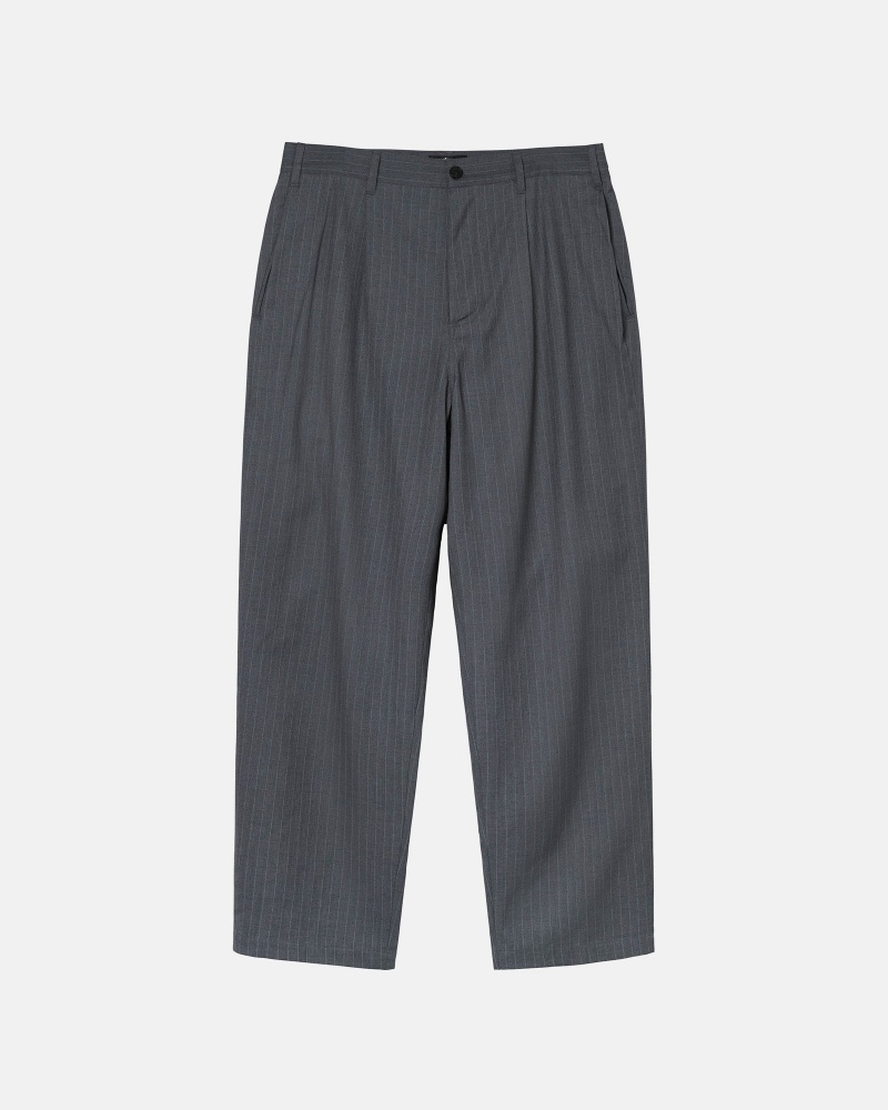 Grey Stüssy Striped Volume Pleated Trouser | YQPI5-6829