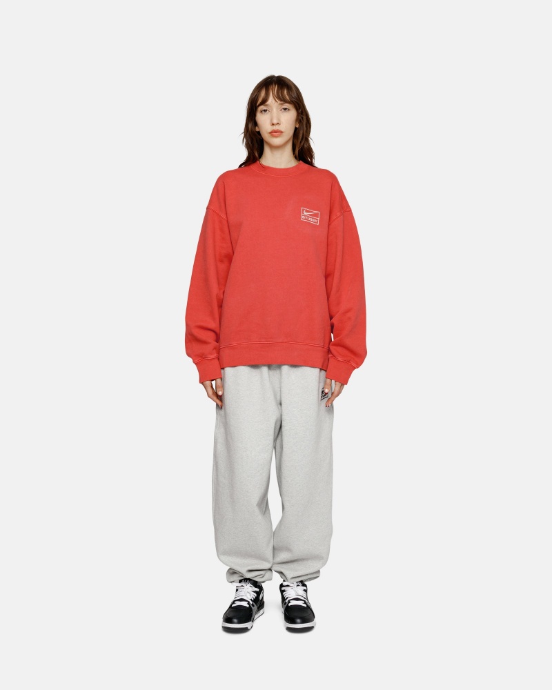 Habanero Red Stüssy & Nike Pigment Dyed Fleece Crew | WCHR4-6985