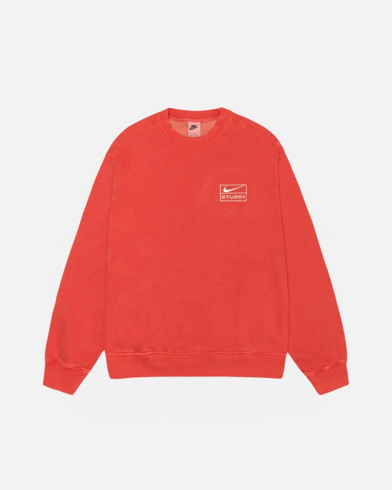 Habanero Red Stüssy & Nike Pigment Dyed Fleece Crew | WCHR4-6985