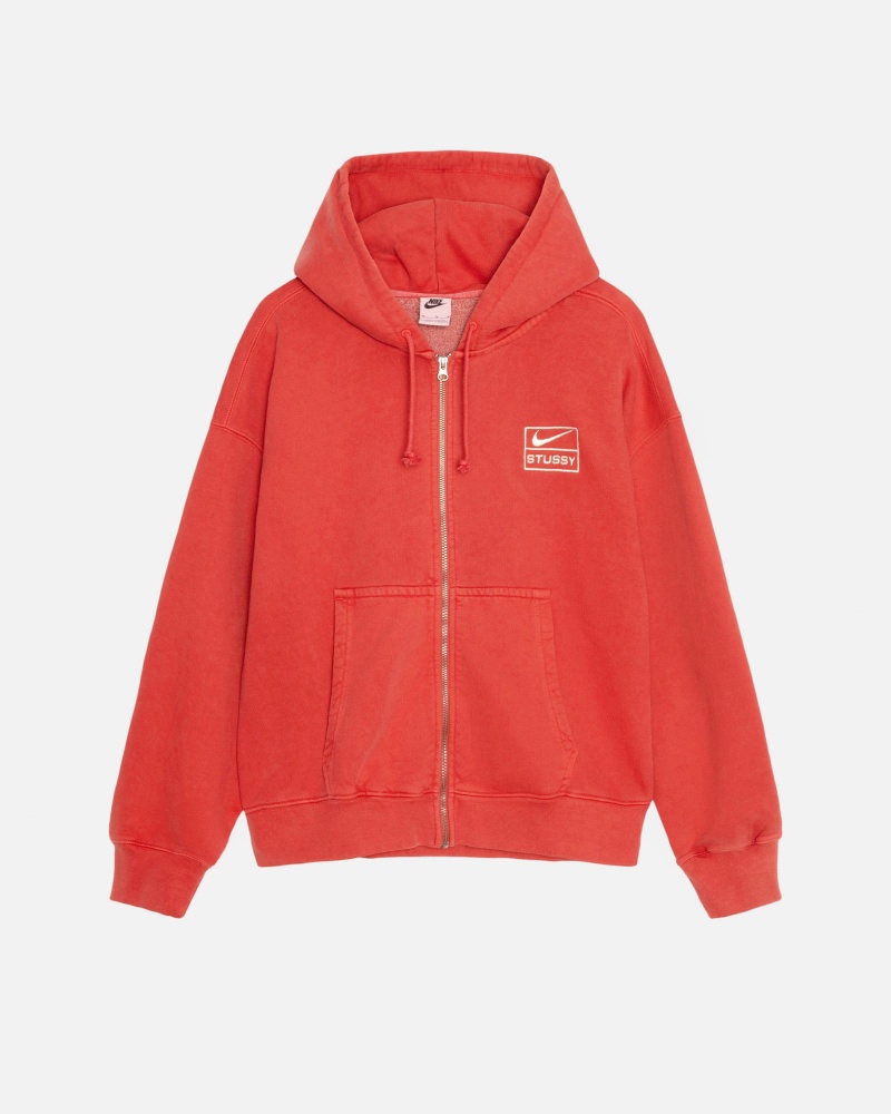 Habanero Red Stüssy & Nike Pigment Dyed Fleece Zip Hoodie | KHRG5-1470